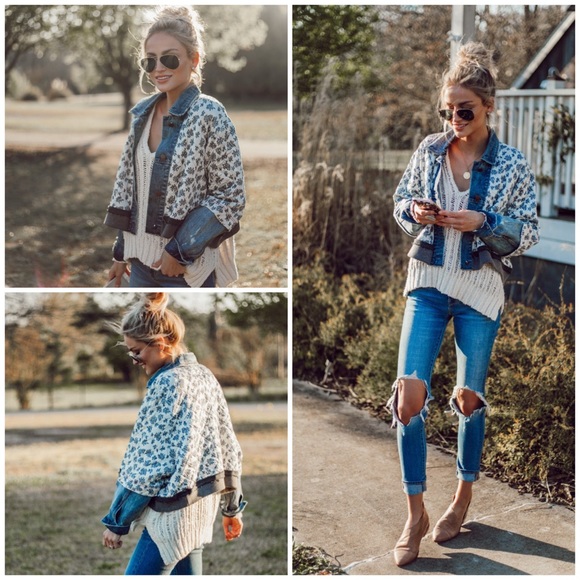 free people quilted ditsy denim jacket